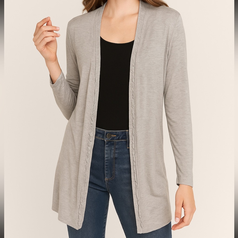 Coldwater Creek Light Gray Open Front Ruched Cardigan – Size M